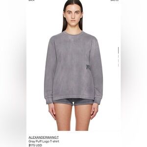 Women’s Alexander Wang Gray Puff Logo Long Sleeve Tee Size XL